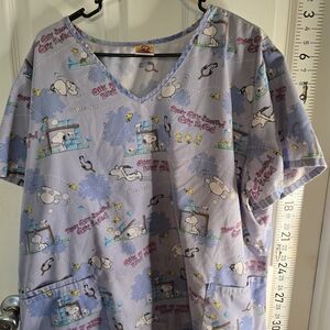 Snoopy Cartoon Print Scrub Top - Lavender